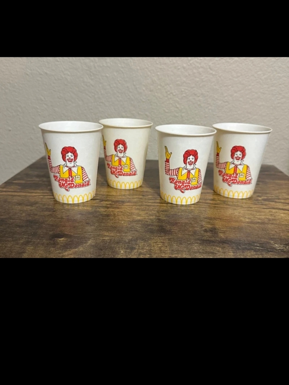 Nice Vintage 1970s Set Of Four Ronald McDonald Waxed Cups.